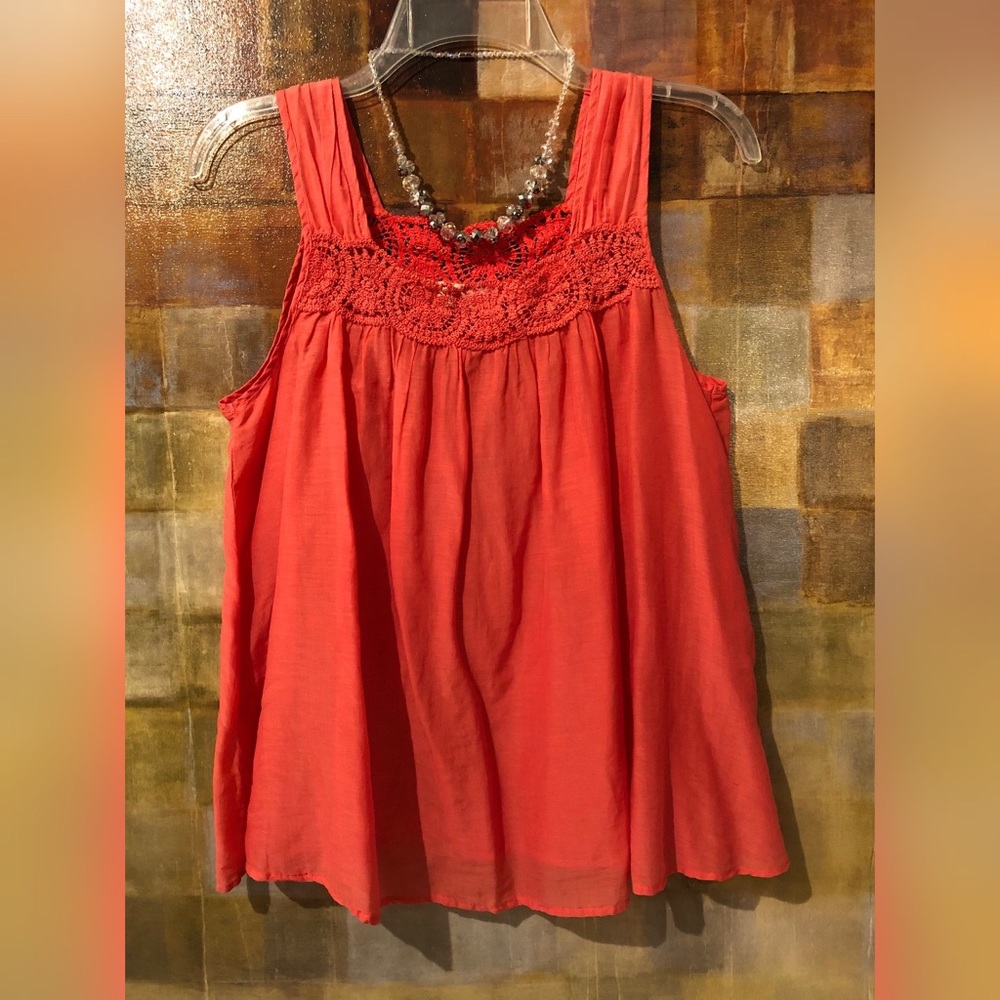 Anthro ELLA MOSS Coral Silk & Cotton Flowy Top EUC